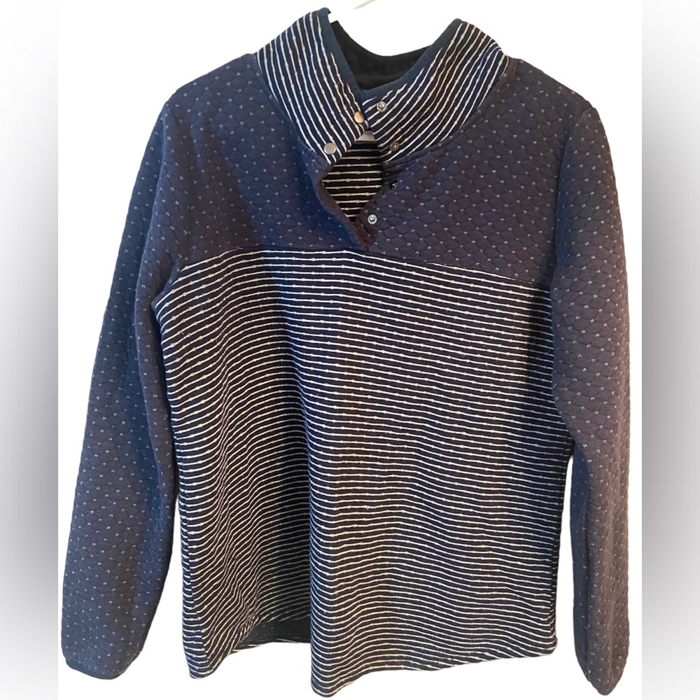 Maurices Polka Dot and Striped Navy Snap Pullover Sweatshirt (L)